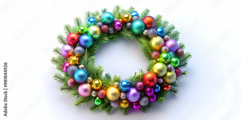 3D Holographic Christmas Wreath Icon: Isolated Vibrant Holiday Decoration Symbolizing Joy for Happy New Year 2025 Against White Background