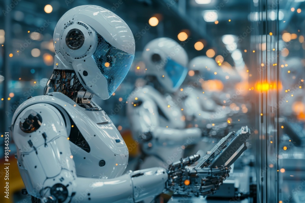 A manufacturing facility where AI-powered robots assemble products with human oversight, ensuring quality and speed. A manufacturing facility where AI-powered robots assemble products with human oversight, ensuring quality and speed.