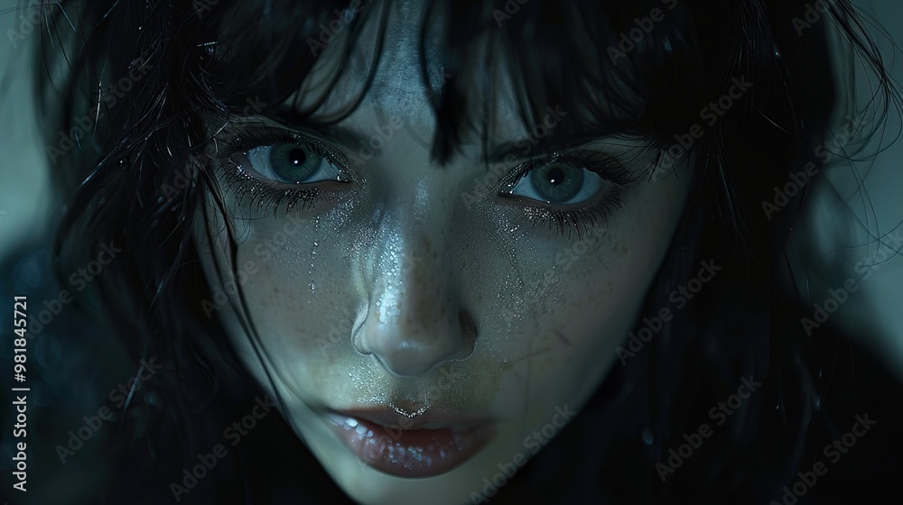 Close-up Portrait of a Woman with Tears in Her Eyes Close-up Portrait of a Woman with Tears in Her Eyes