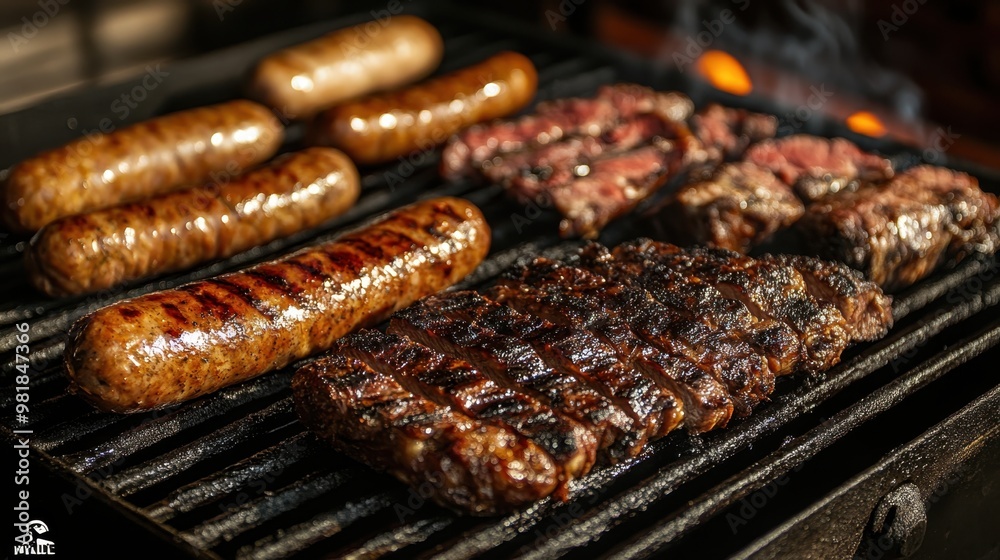 Grilled Meat Assortment on Barbecue Grill Grilled Meat Assortment on Barbecue Grill