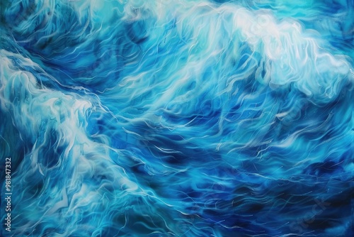 The painting is of a large body of water with waves crashing against the shore