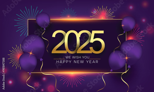 Happy New Year Party Banner Design With Firework and balloon
