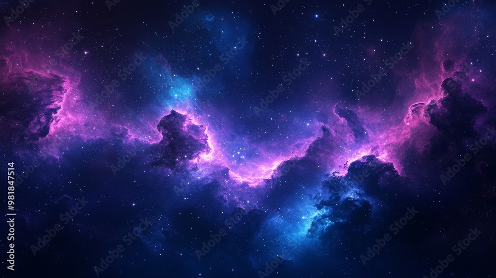 Fototapeta premium A vibrant nebula with swirling clouds of pink and blue gas in a starry night sky