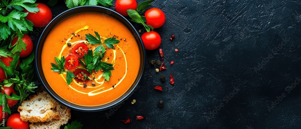 Vibrant Tomato Soup with Fresh Herbs and Crusty Bread Vibrant Tomato Soup with Fresh Herbs and Crusty Bread