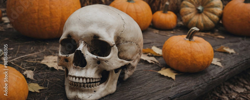Halloween Skull and Pumpkins
