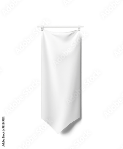 Simple white fabric banner hanging from a rod against a transparent background, ideal for showcasing designs or events