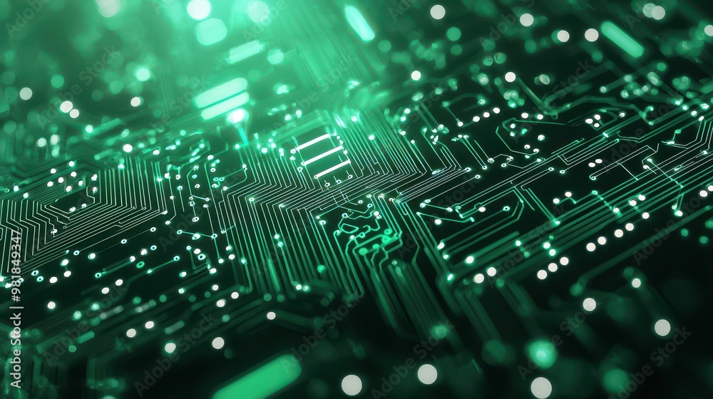 Abstract Green Circuit Board with Bokeh Lights Abstract Green Circuit Board with Bokeh Lights