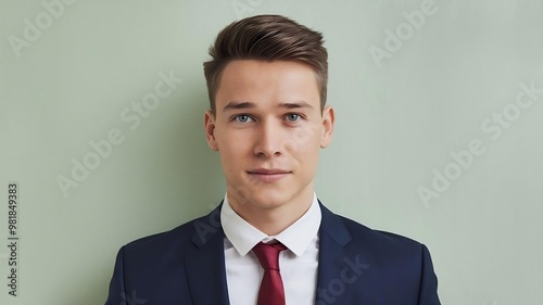 A young man standing against a light green background, isolated with ample copy space.