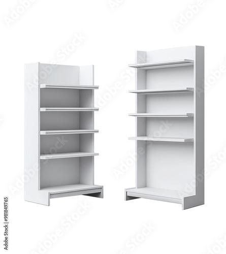 Modern minimalist white shelving units displayed against a transparent background for interior design inspiration