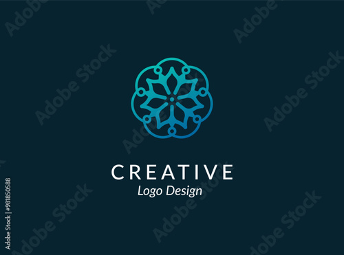 Abstract floral and nature ornament logo symbol template. Minimalist flower tech logo vector