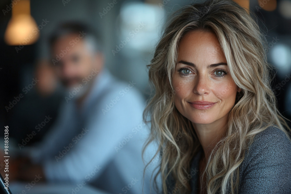 A woman with long, blonde hair smiles warmly. A woman with long, blonde hair smiles warmly.