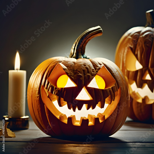 Halloween pumpkin background featuring spooky jack-o-lanterns on a black backdrop, perfect for autumn celebrations	