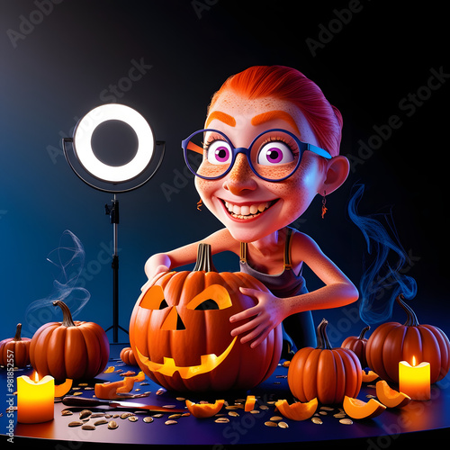 A happy child holds a Halloween pumpkin in autumn, celebrating the season with fun and smiles