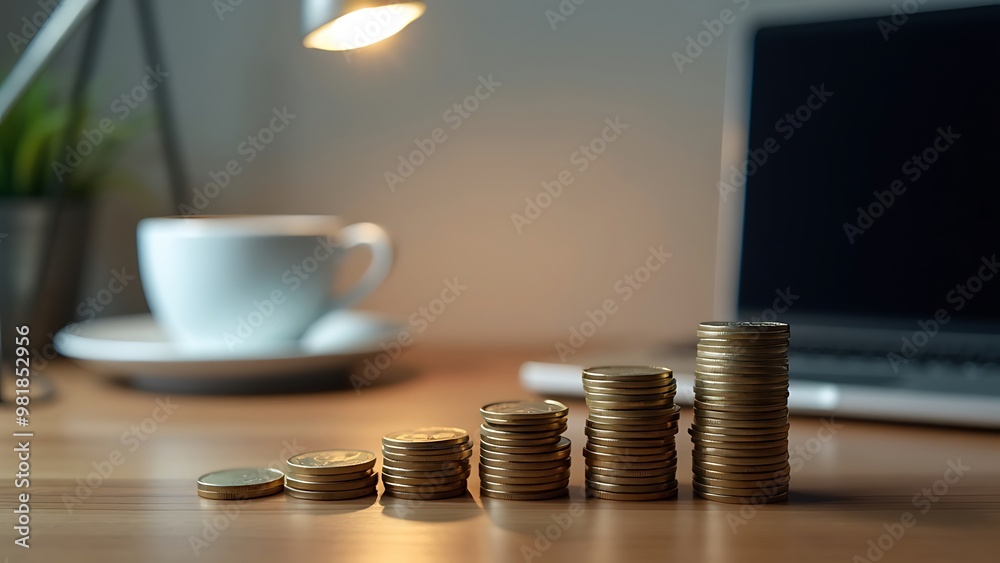 Coins increasing in size on a desk, symbolizing financial growth and accumulation. Represents the concept of wealth building and economic success, making it ideal for finance-related visuals. Coins increasing in size on a desk, symbolizing financial growth and accumulation. Represents the concept of wealth building and economic success, making it ideal for finance-related visuals.