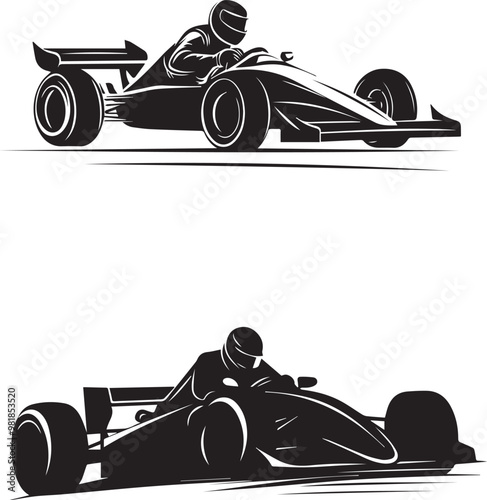 Race car driver speeding silhouette on white background