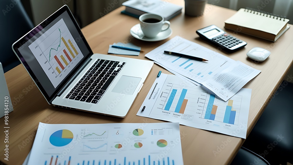 A visual representation of financial investment planning, featuring charts, graphs, and strategy notes. Iillustrates the process of strategizing investments, analyzing data, and planning. A visual representation of financial investment planning, featuring charts, graphs, and strategy notes. Iillustrates the process of strategizing investments, analyzing data, and planning.