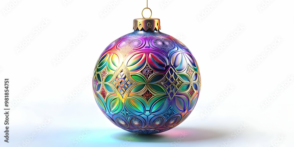 3D Holographic Christmas Ornament Icon - Isolated Design with Intricate Patterns and Vibrant Colors, Perfect for Celebrating Happy New Year 2025 on White Background 3D Holographic Christmas Ornament Icon - Isolated Design with Intricate Patterns and Vibrant Colors, Perfect for Celebrating Happy New Year 2025 on White Background