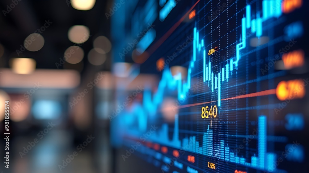 Obraz premium Stock market growth on digital screen showing bullish trends and financial data. Perfect for illustrating investment, trading, and economic advancement.