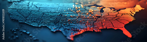 Dynamic Abstract Electoral Map Animation: Battlegrounds Highlighted as Votes Counted - Wide Shot Zooming into Key Regions for Election Insight | Adobe Stock Photo Concept photo