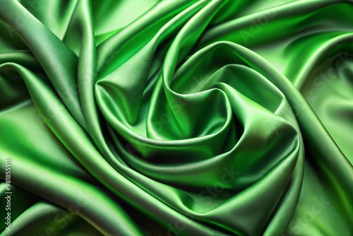 Close-up of green silk fabric with smooth, lustrous texture