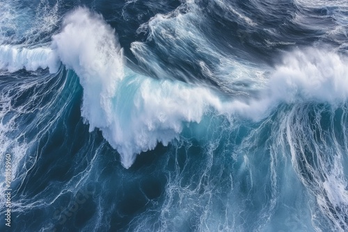 Ocean Wave Breaking in Dramatic Scene