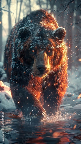 Fierce Bear in a Winter Wonderland