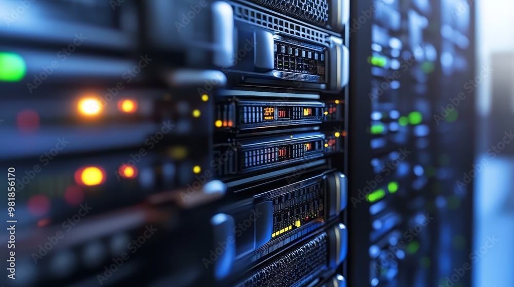 Server Rack Close Up Data Center Equipment Network Infrastructure Technology Concept Server Rack Close Up Data Center Equipment Network Infrastructure Technology Concept
