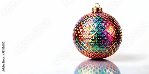 3D Holographic Christmas Bauble Concept with Intricate Patterns for Joyful Holiday Season - Isolated Icon on White Background for Happy New Year 2025