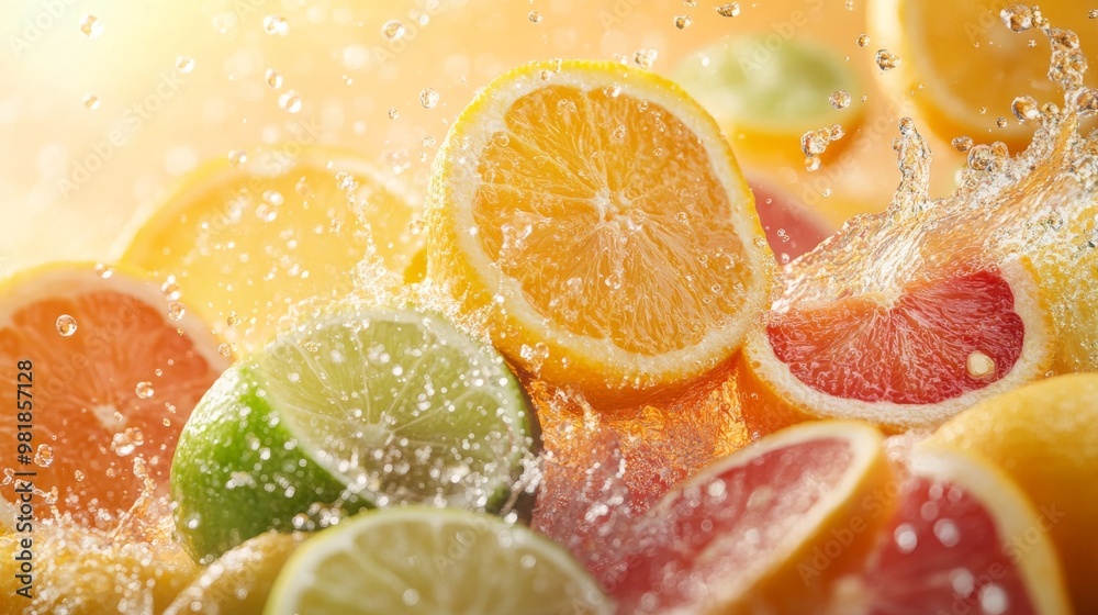 Citrus Fruit Slices Splashed with Water