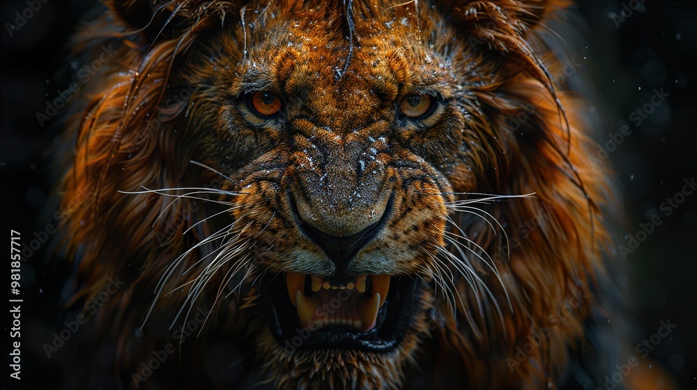 Naklejka premium Close Up Portrait of a Roaring Lion