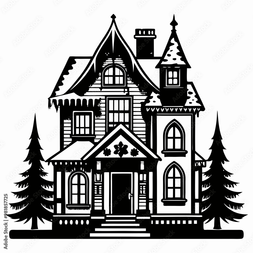 Fototapeta premium Christmas House Vector silhouette Svg