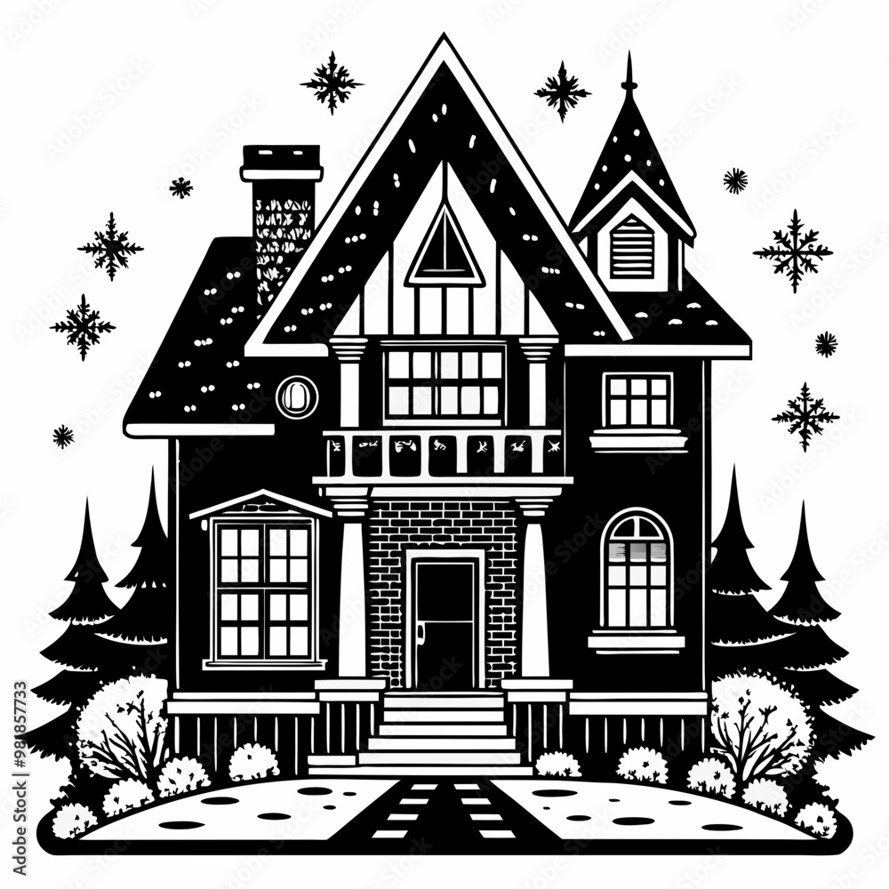 Fototapeta premium Christmas House Vector silhouette Svg