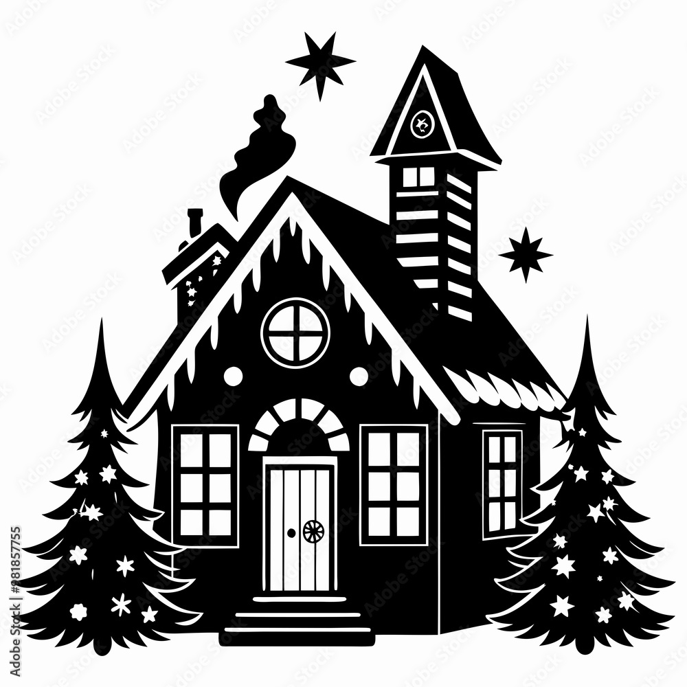 Naklejka premium Christmas House Vector silhouette Svg