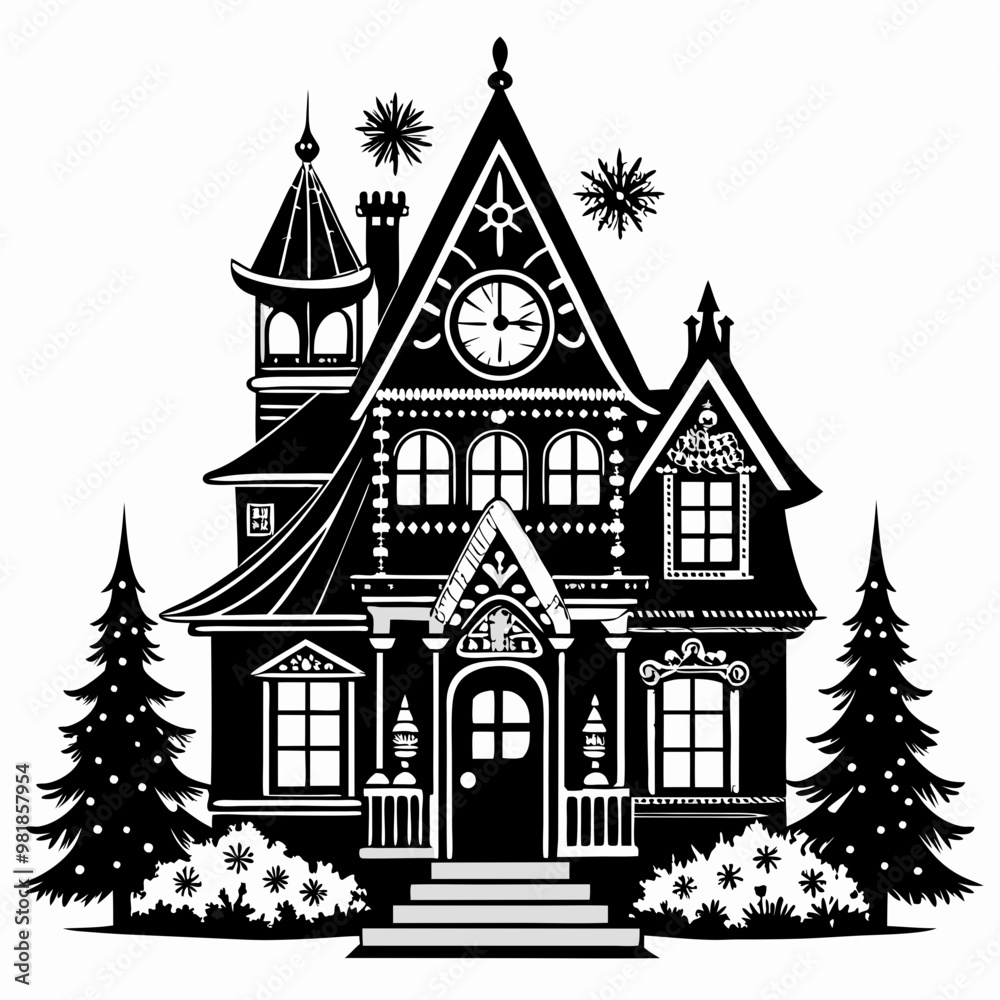 Fototapeta premium Christmas House Vector silhouette Svg
