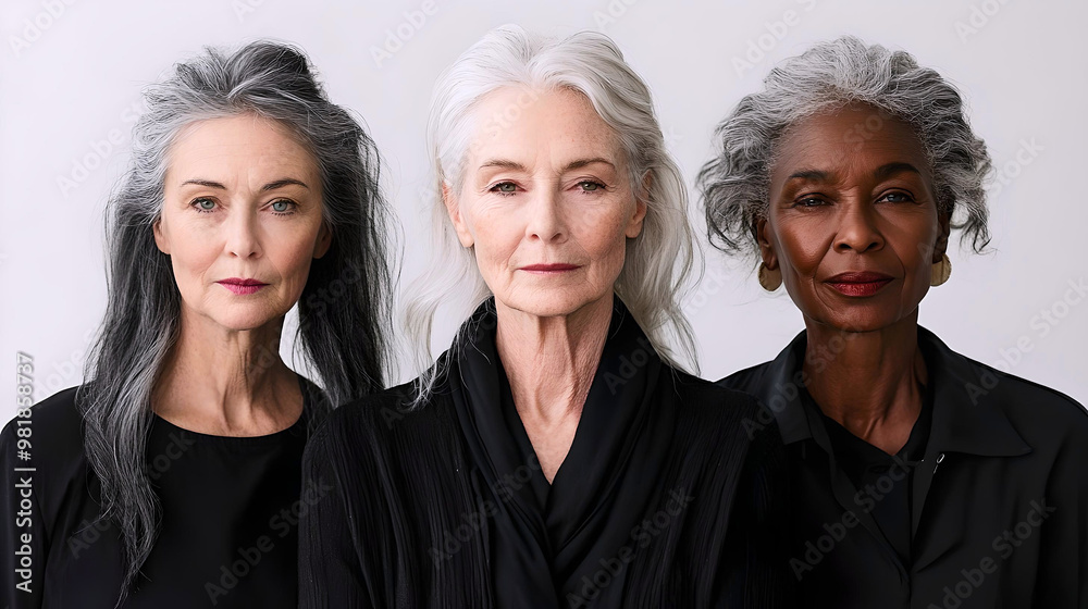 Three Diverse Elegant Older Women with Silver Hair Portrait
Three Diverse Elegant Older Women with Silver Hair Portrait