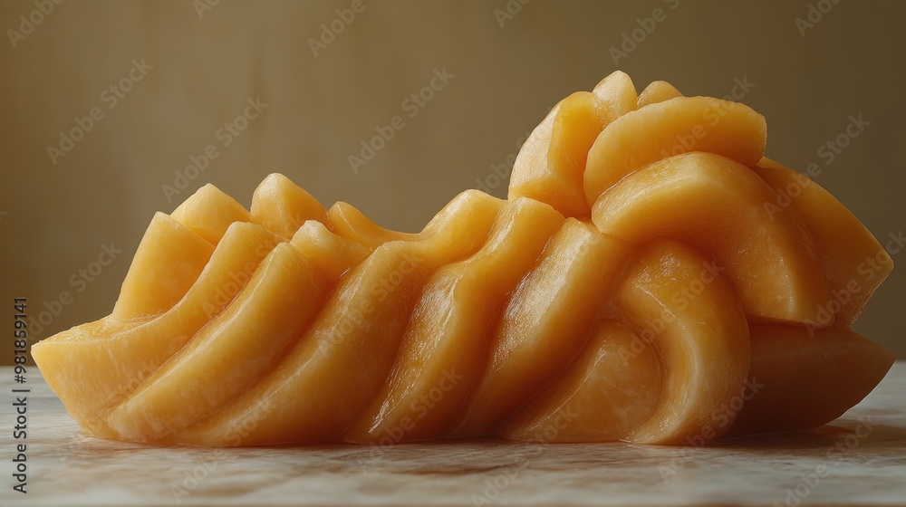 A sculptural arrangement of sliced cantaloupe melon. A sculptural arrangement of sliced cantaloupe melon.