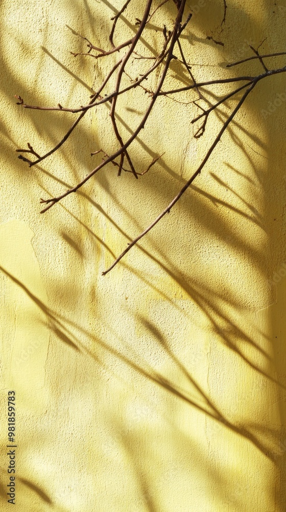 Shadows of bare branches on a yellow Shadows of bare branches on a yellow