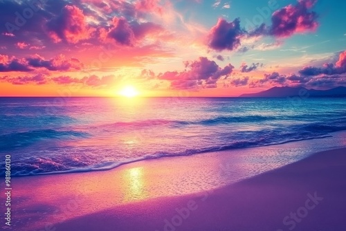 Vibrant Sunset Over a Tranquil Beach