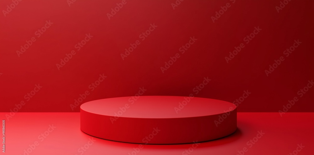3D render of a red podium with a round platform in the center, designed as an empty space mockup for product presentation. The vibrant red background adds a striking contrast to the minimalistic scene 3D render of a red podium with a round platform in the center, designed as an empty space mockup for product presentation. The vibrant red background adds a striking contrast to the minimalistic scene