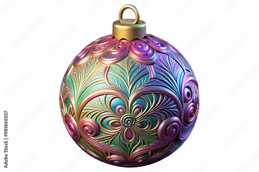3D Holographic Christmas Bauble Icon: Intricate Patterns Capturing Holiday Joy for Happy New Year 2025 - Reflective Surface & Vibrant Colors on White Background 3D Holographic Christmas Bauble Icon: Intricate Patterns Capturing Holiday Joy for Happy New Year 2025 - Reflective Surface & Vibrant Colors on White Background