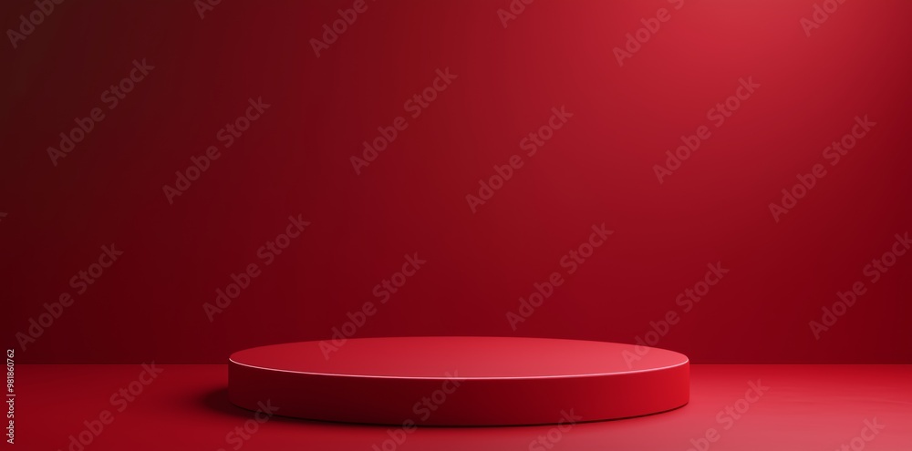 3D render of a red podium with a round platform in the center, designed as an empty space mockup for product presentation. The vibrant red background adds a striking contrast to the minimalistic scene 3D render of a red podium with a round platform in the center, designed as an empty space mockup for product presentation. The vibrant red background adds a striking contrast to the minimalistic scene