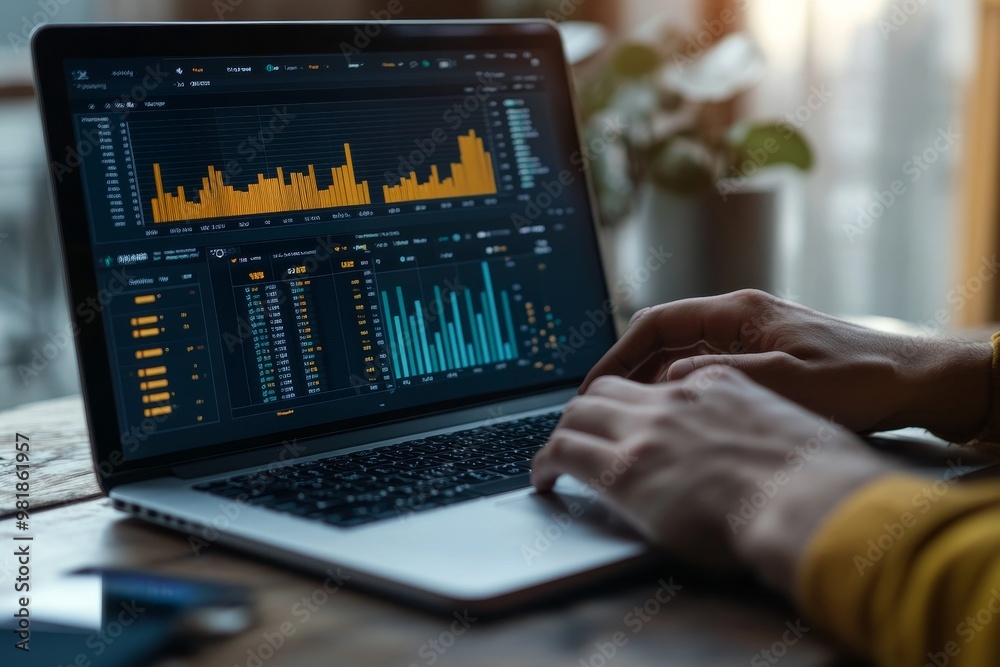 analyzing financial data on laptop screen analyzing financial data on laptop screen