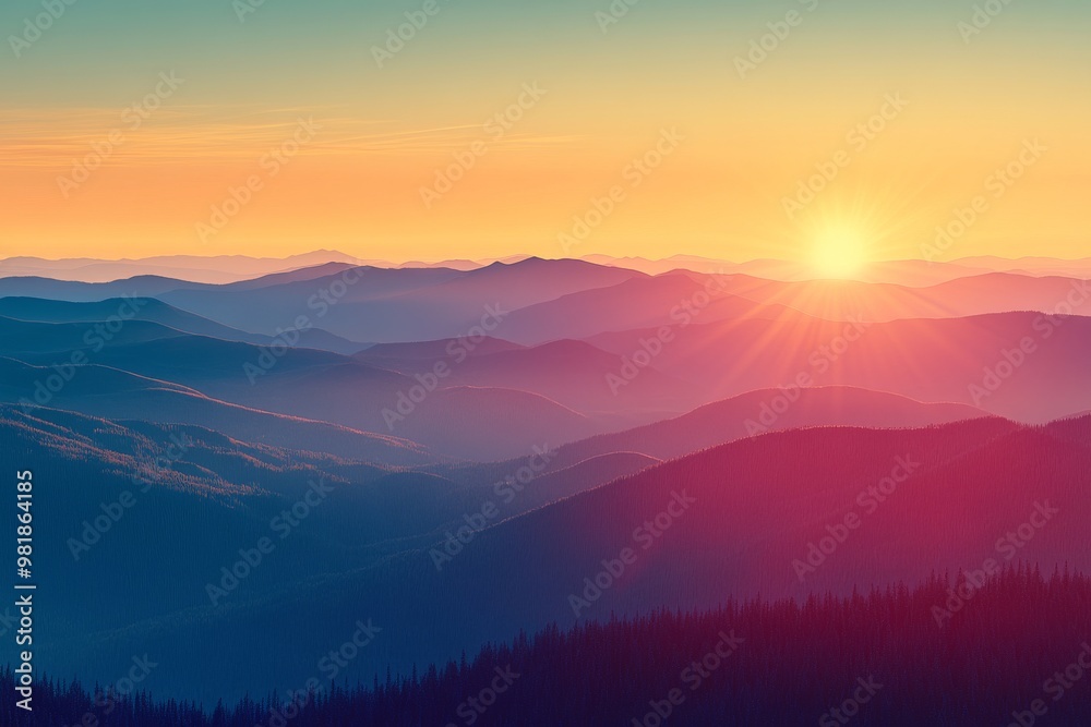 Obraz premium Sunset over a Mountain Range