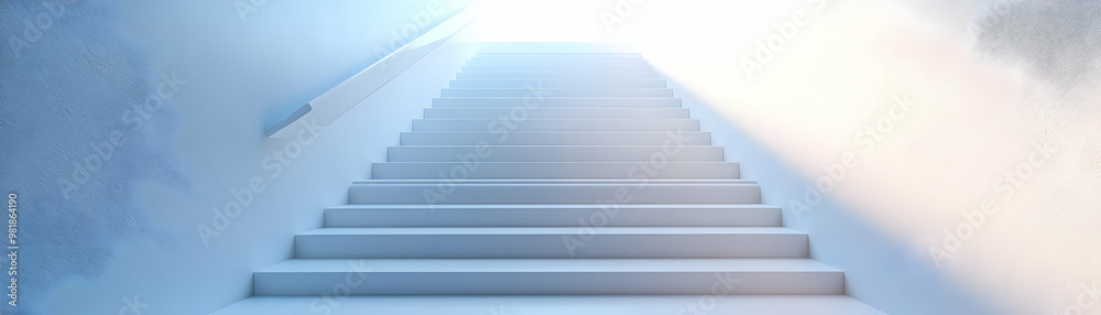 Ascending White Staircase Concept - Wide Shot of a White Staircase Symbolizing Personal Growth, Progress, and Ascendance into Space on Isolated White Background Ascending White Staircase Concept - Wide Shot of a White Staircase Symbolizing Personal Growth, Progress, and Ascendance into Space on Isolated White Background