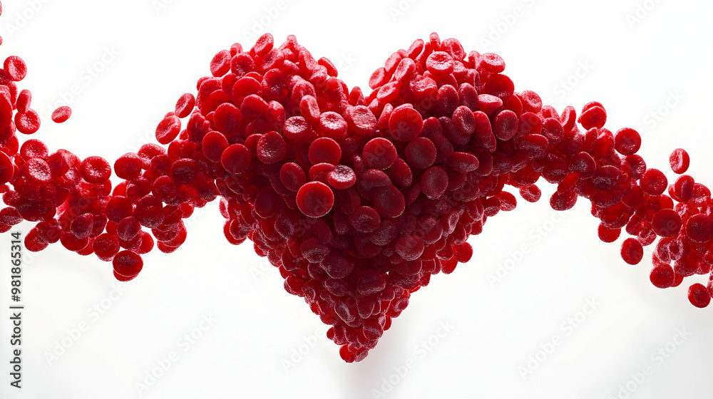 3D Orbiting Heart Cells Concept: Vector Illustration of Red Blood Cells Forming Ribbon Shape Around Heart-Shaped Nucleus, Icon on White Background 3D Orbiting Heart Cells Concept: Vector Illustration of Red Blood Cells Forming Ribbon Shape Around Heart-Shaped Nucleus, Icon on White Background
