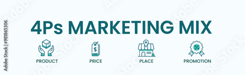 4Ps Marketing mix web icon vector illustration concept for business and digital marketing, price, place, promotion and product. Minimal vector infographic.