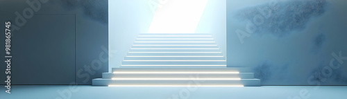 Holographic White Staircase Leading to Glowing Door: Close-Up on Personal Growth Journey, Isolated Background for Self-Improvement Concepts photo