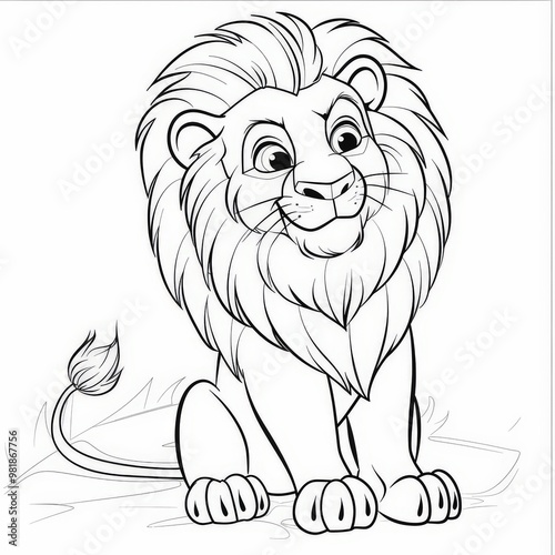 coloring page for kids, lion, cartoon style, thick line,low detail, no shading