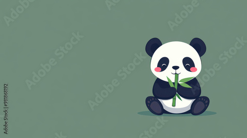 A cute panda munches on bamboo, showcasing minimalism through clean lines and solid colors in this modern vector art. photo