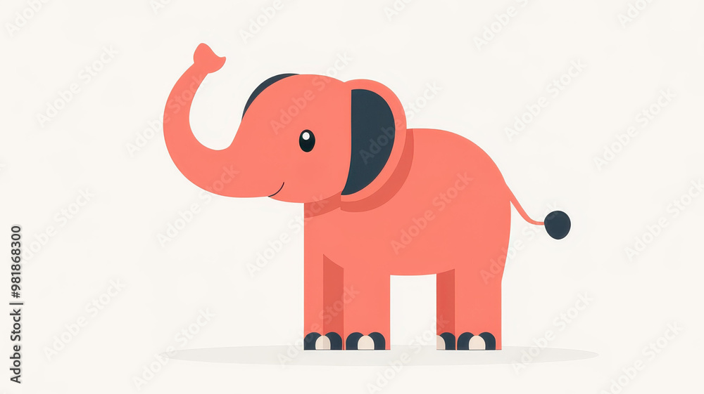 Obraz premium A minimalist vector of an elephant with its trunk raised, featuring basic shapes and cartoonlike textures.